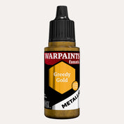 Bottle of the Army Painter Fanatics Metallic paint in the colour Greedy Gold on a white background.