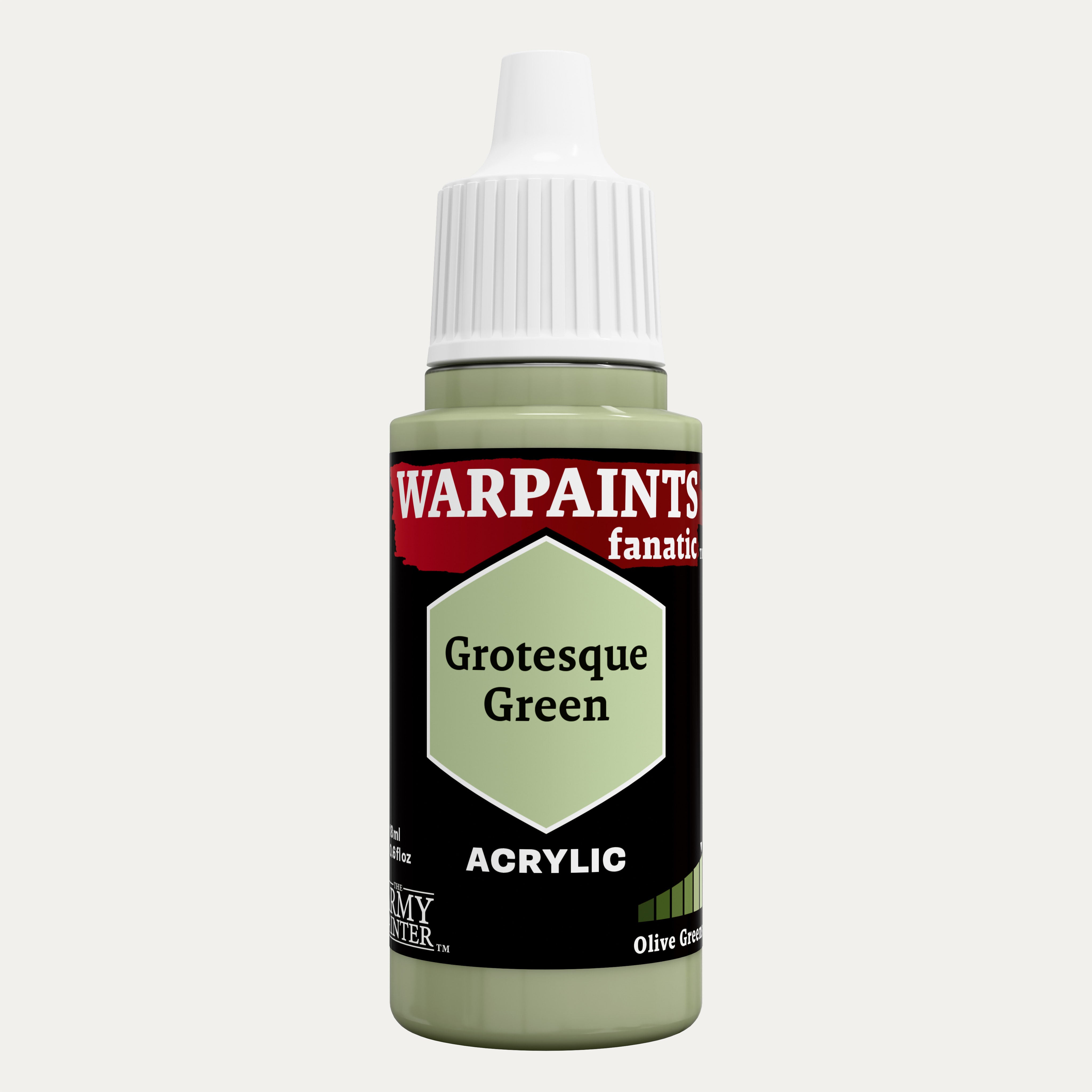 Bottle of the Army Painter Fanatics in the colour Grotesque Green on a white background.