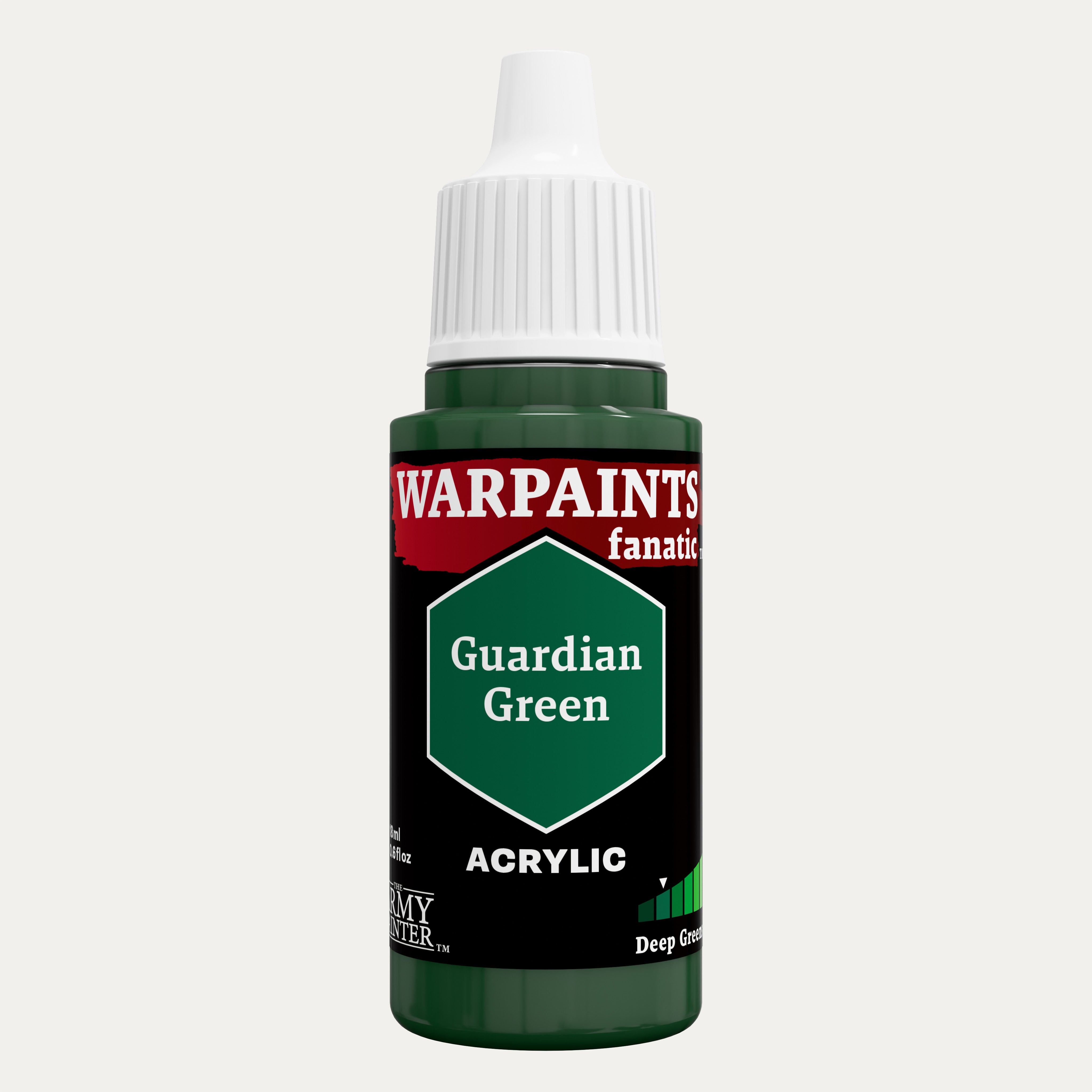 Bottle of the Army Painter Fanatics in the colour Guardian Green on a white background.