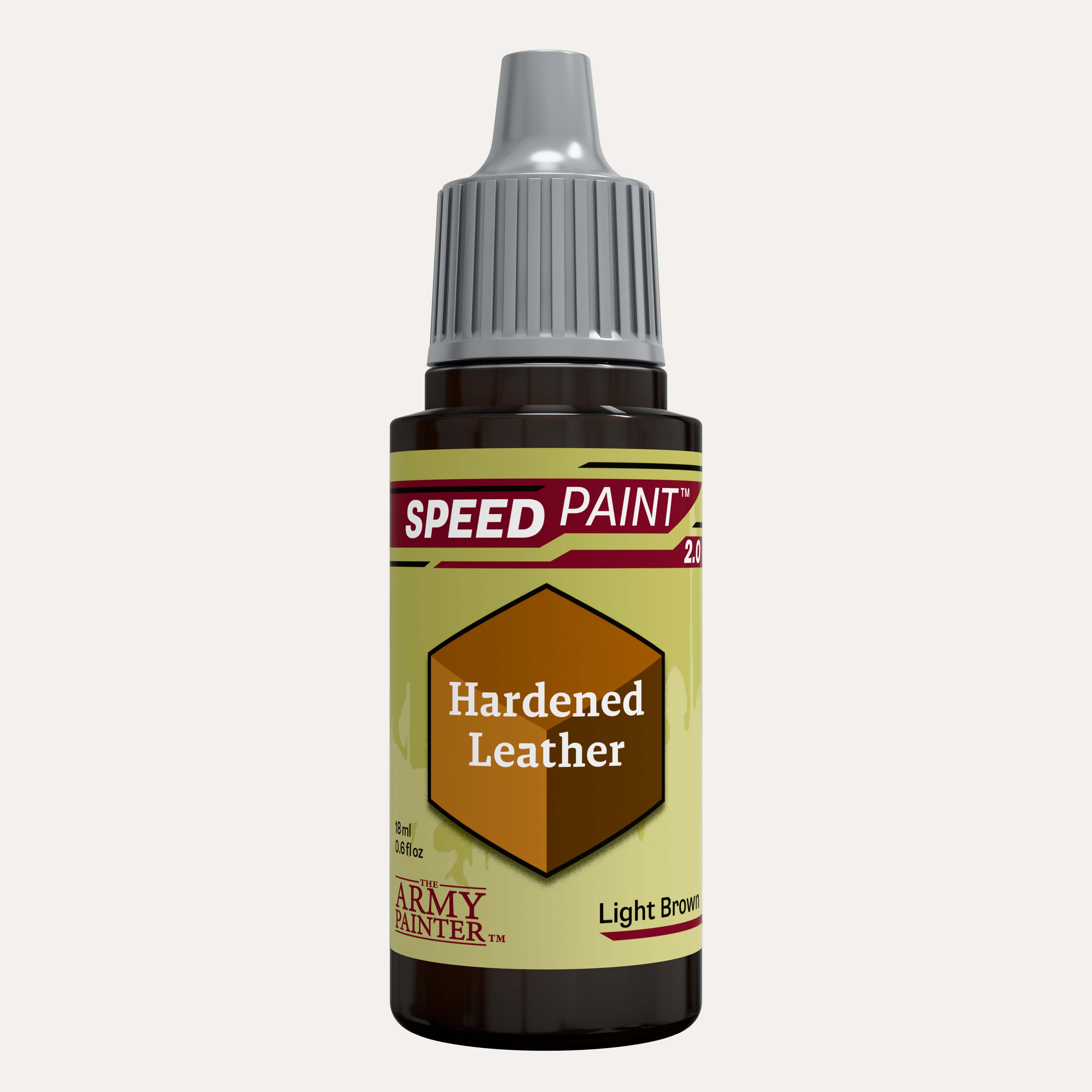 Bottle of the Army Painter Speedpaint in the colour Hardened Leather on a white background.