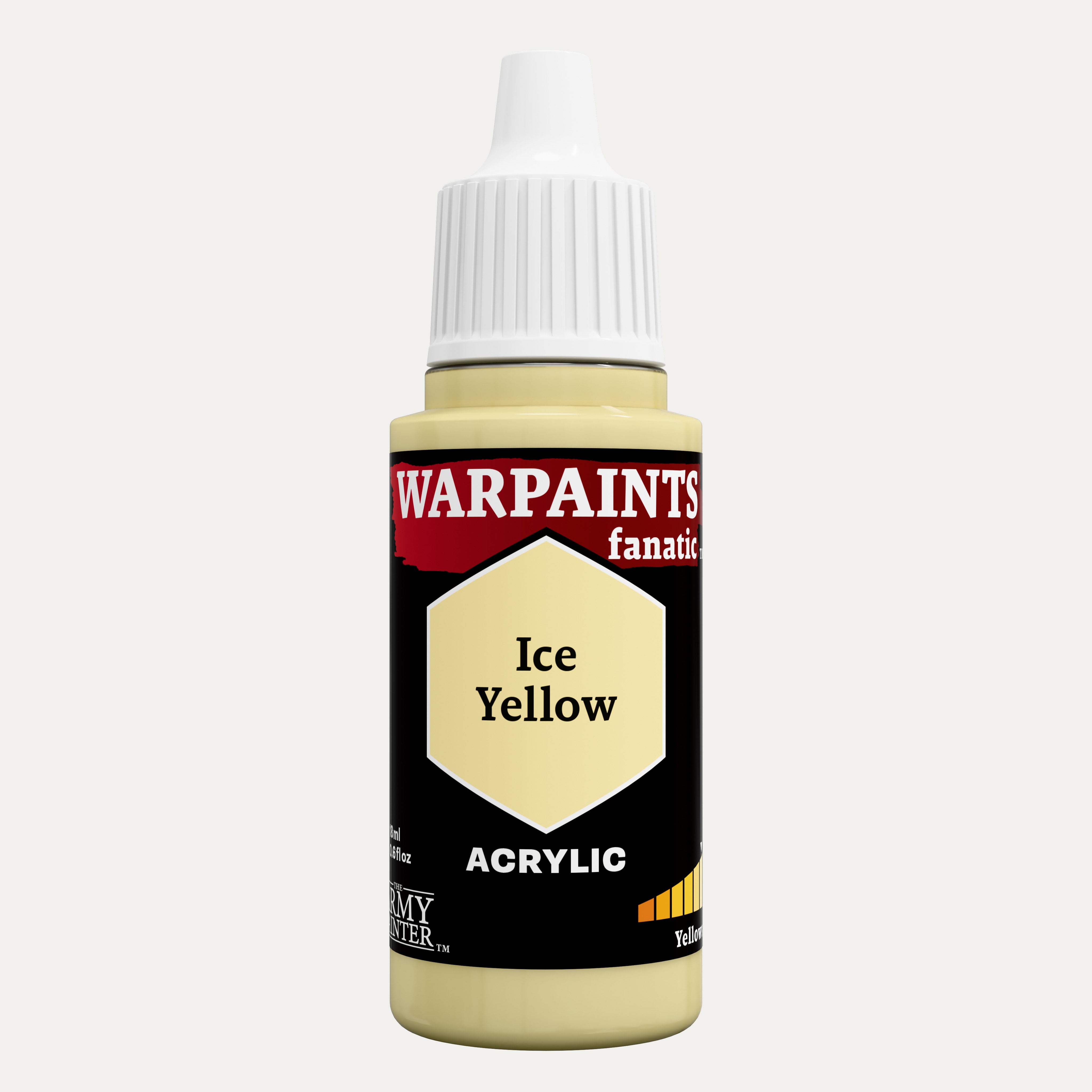 Bottle of the Army Painter Fanatics in the colour Ice Yellow on a white background.