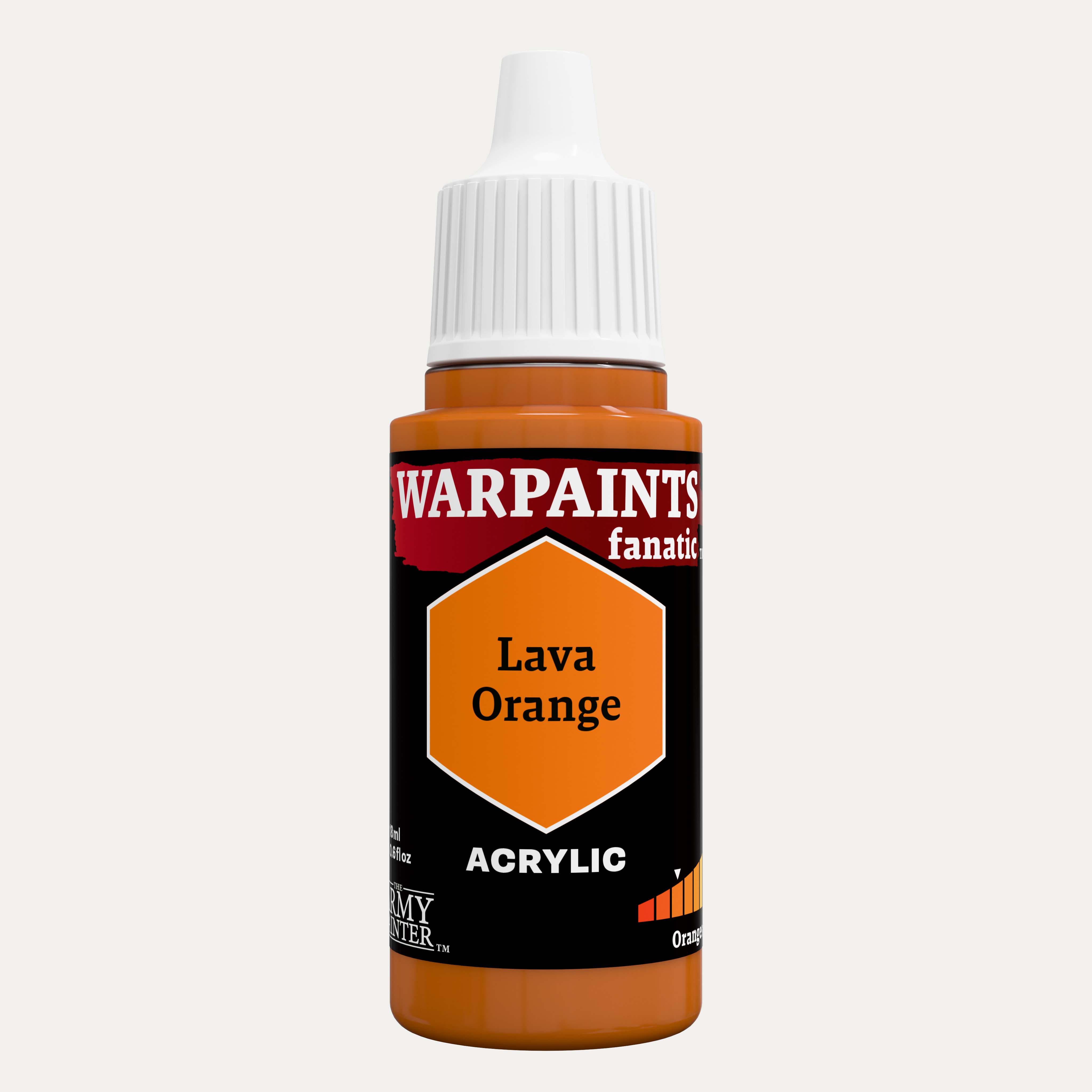 Bottle of the Army Painter Fanatics in the colour Lava Orange on a white background.