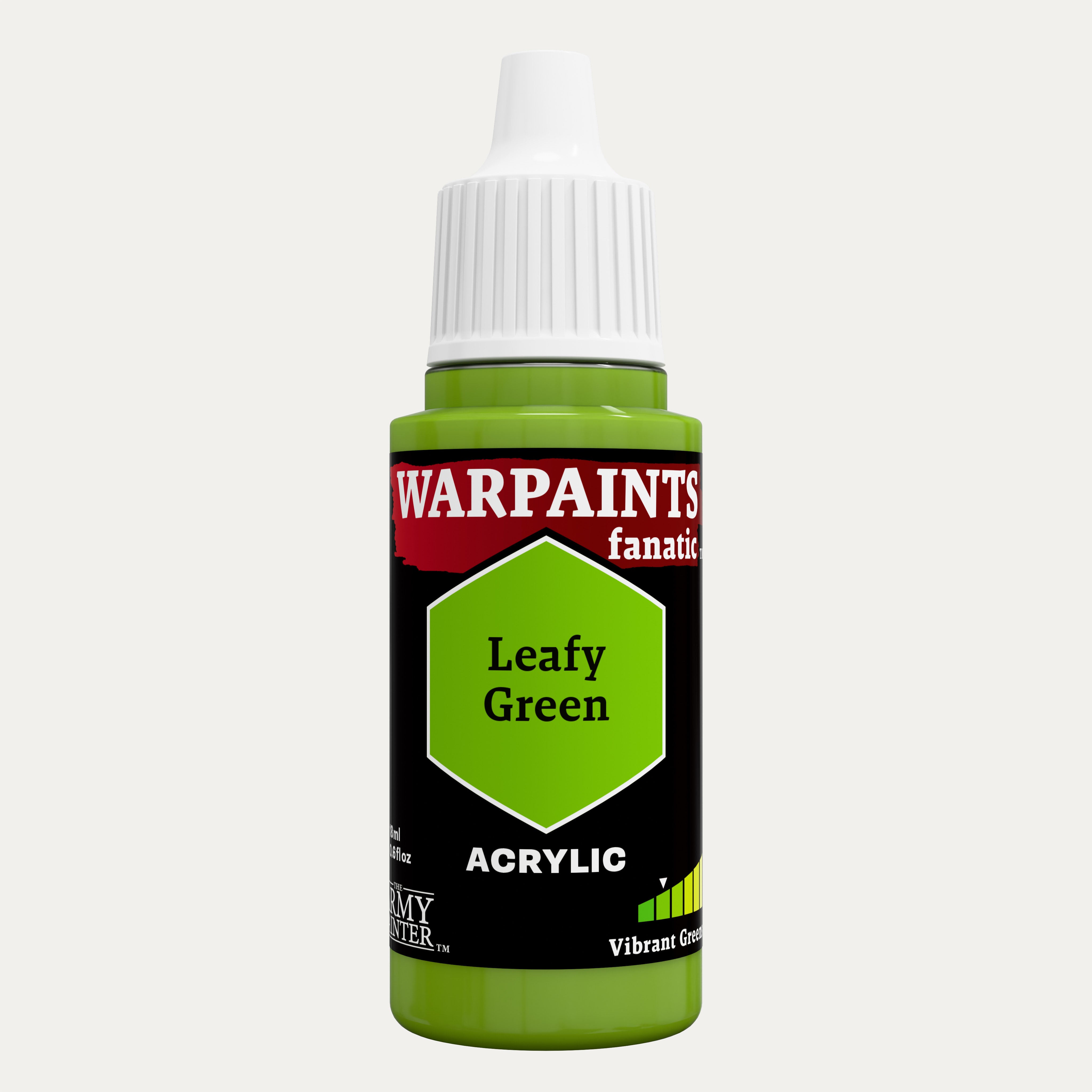Bottle of the Army Painter Fanatics in the colour Leafy Green on a white background.