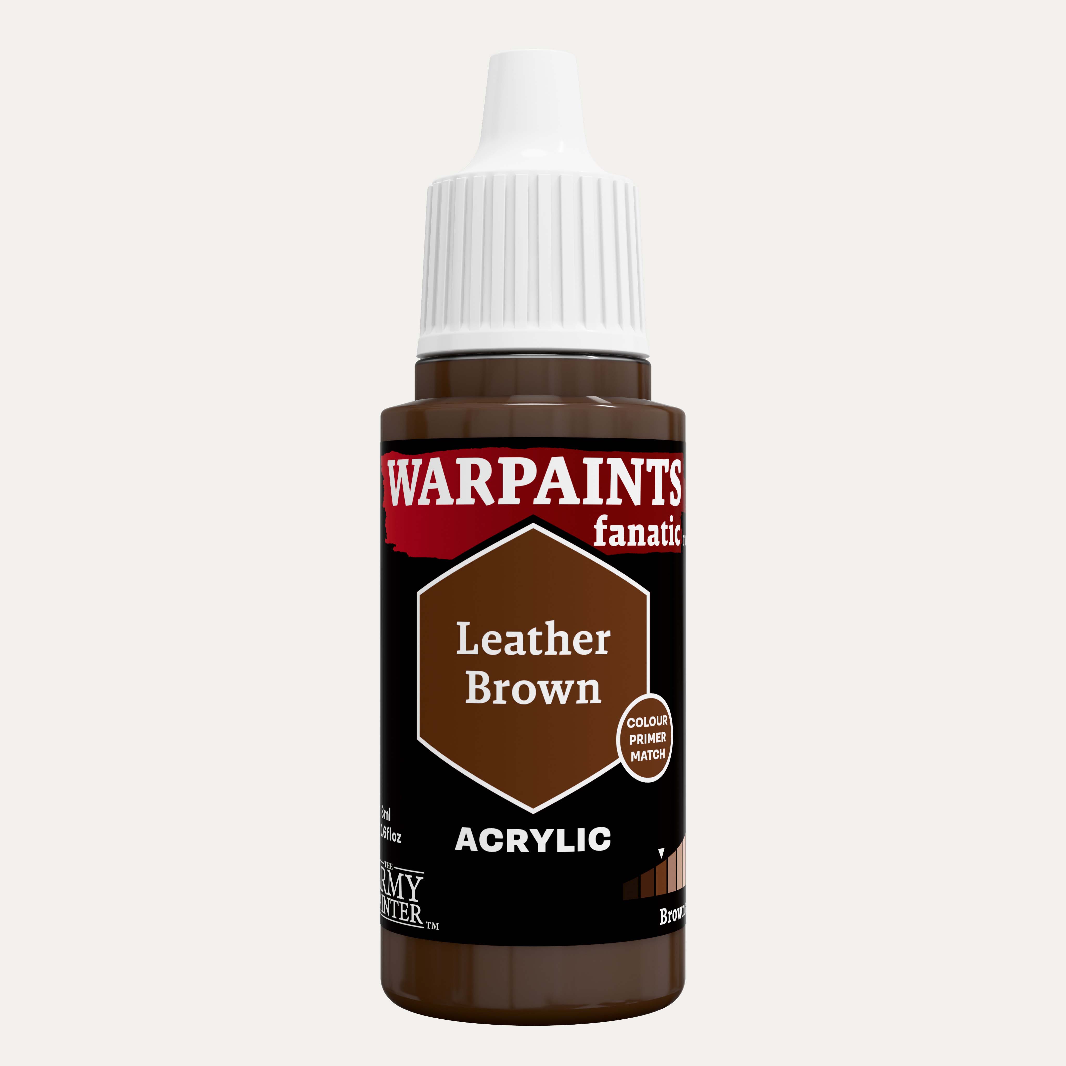 Bottle of the Army Painter Fanatics in the colour Leather Brown on a white background.