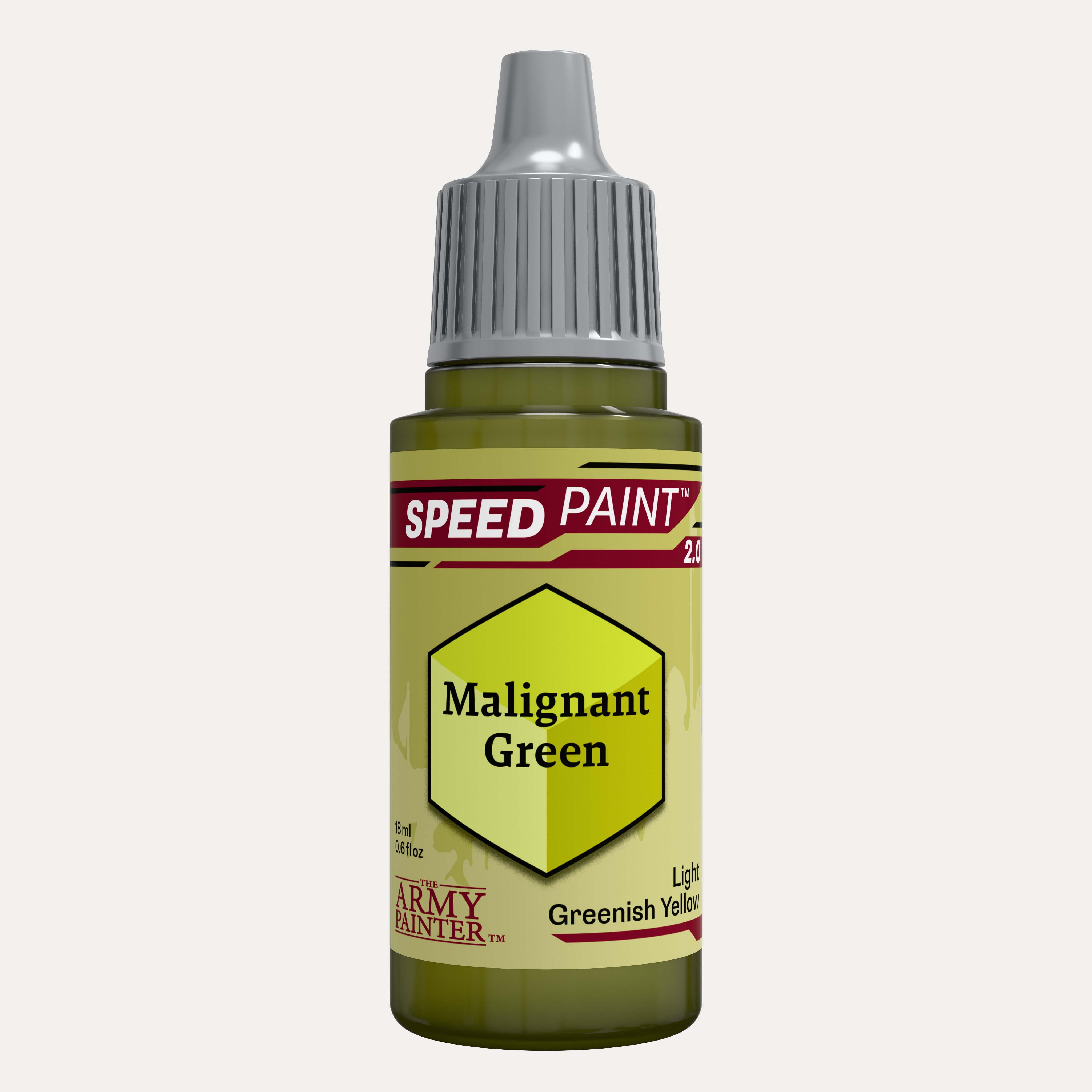 Bottle of the Army Painter Speedpaint in the colour Malignant Green on a white background.