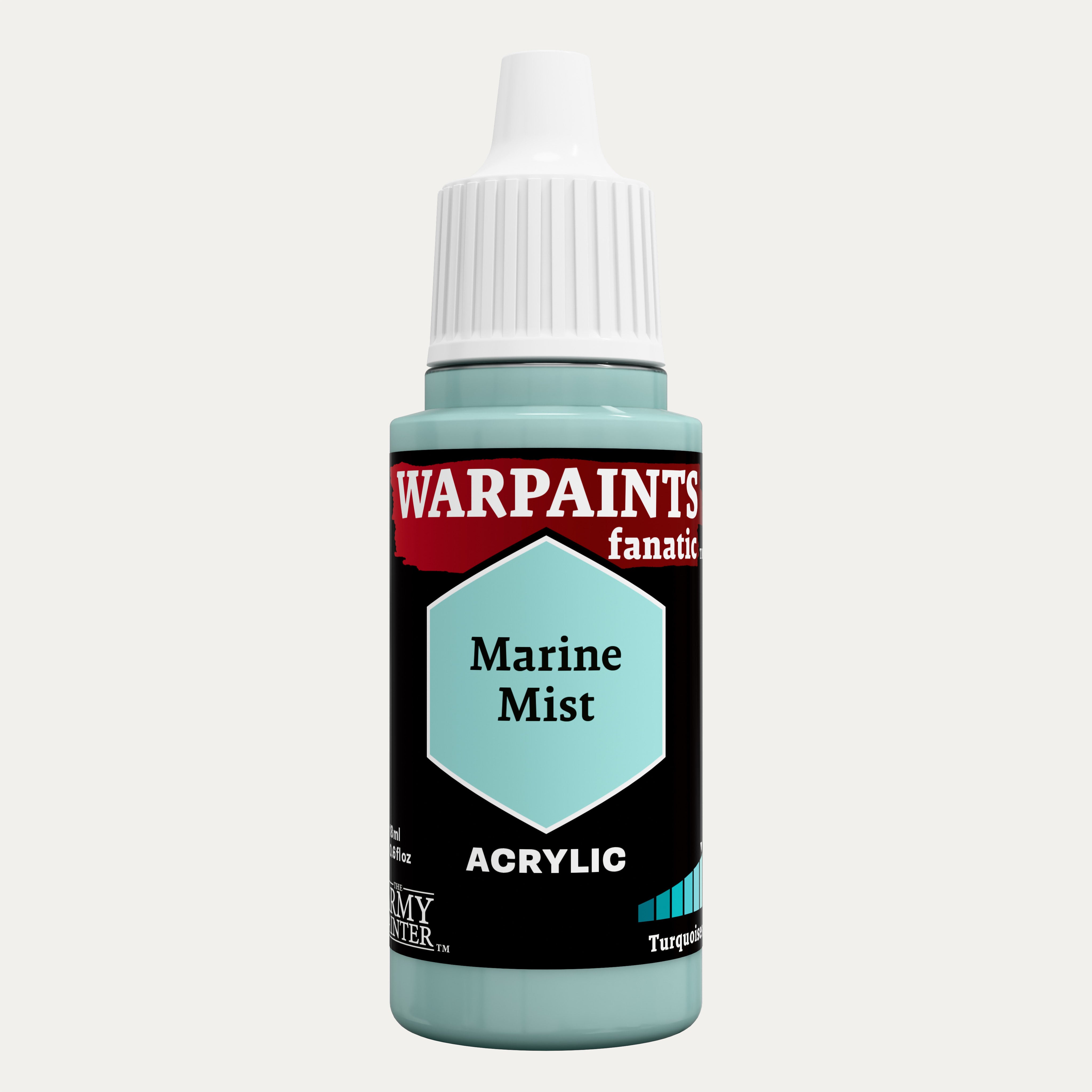 Bottle of the Army Painter Fanatics in the colour Marine Mist on a white background.