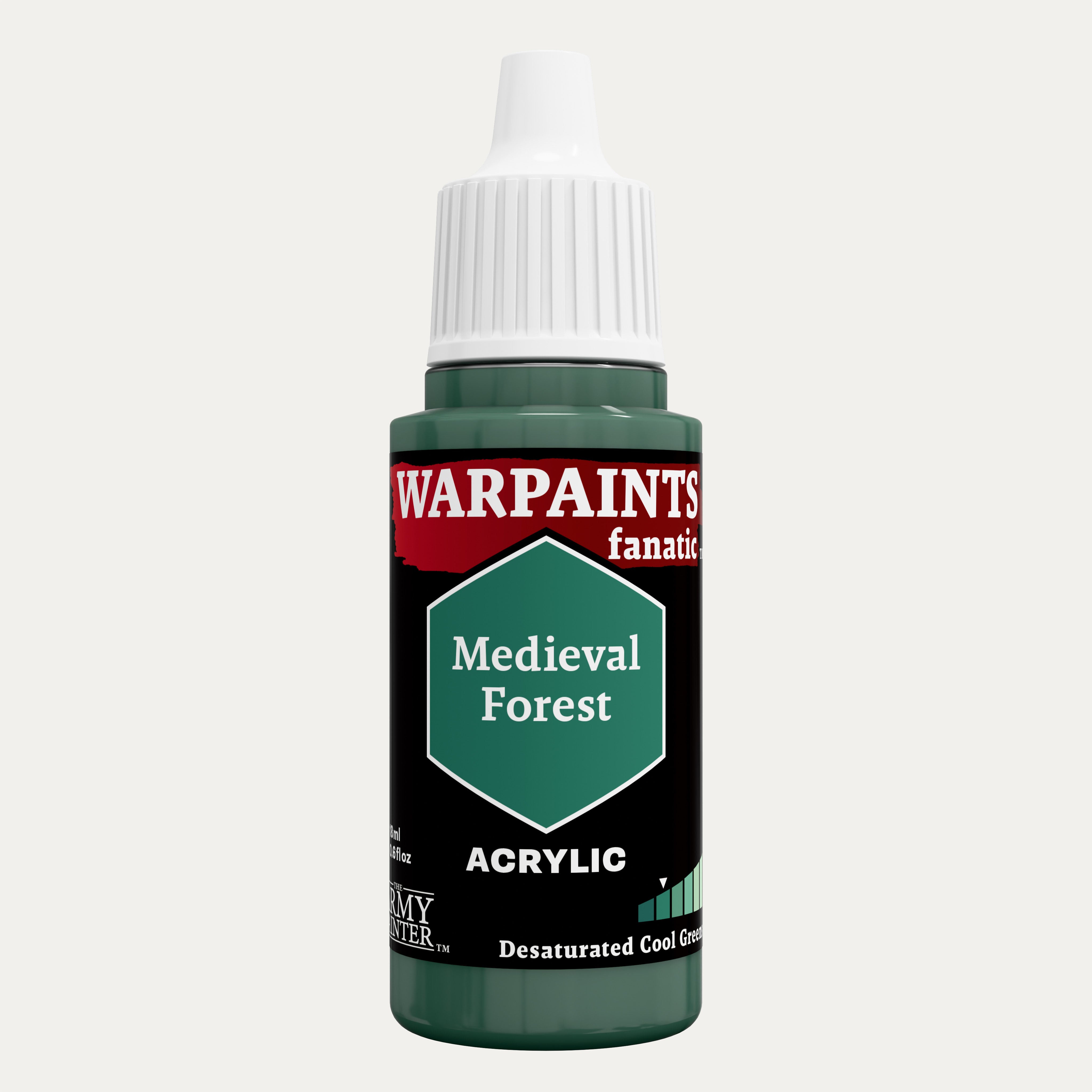 Bottle of the Army Painter Fanatics in the colour Medieval Forest on a white background.
