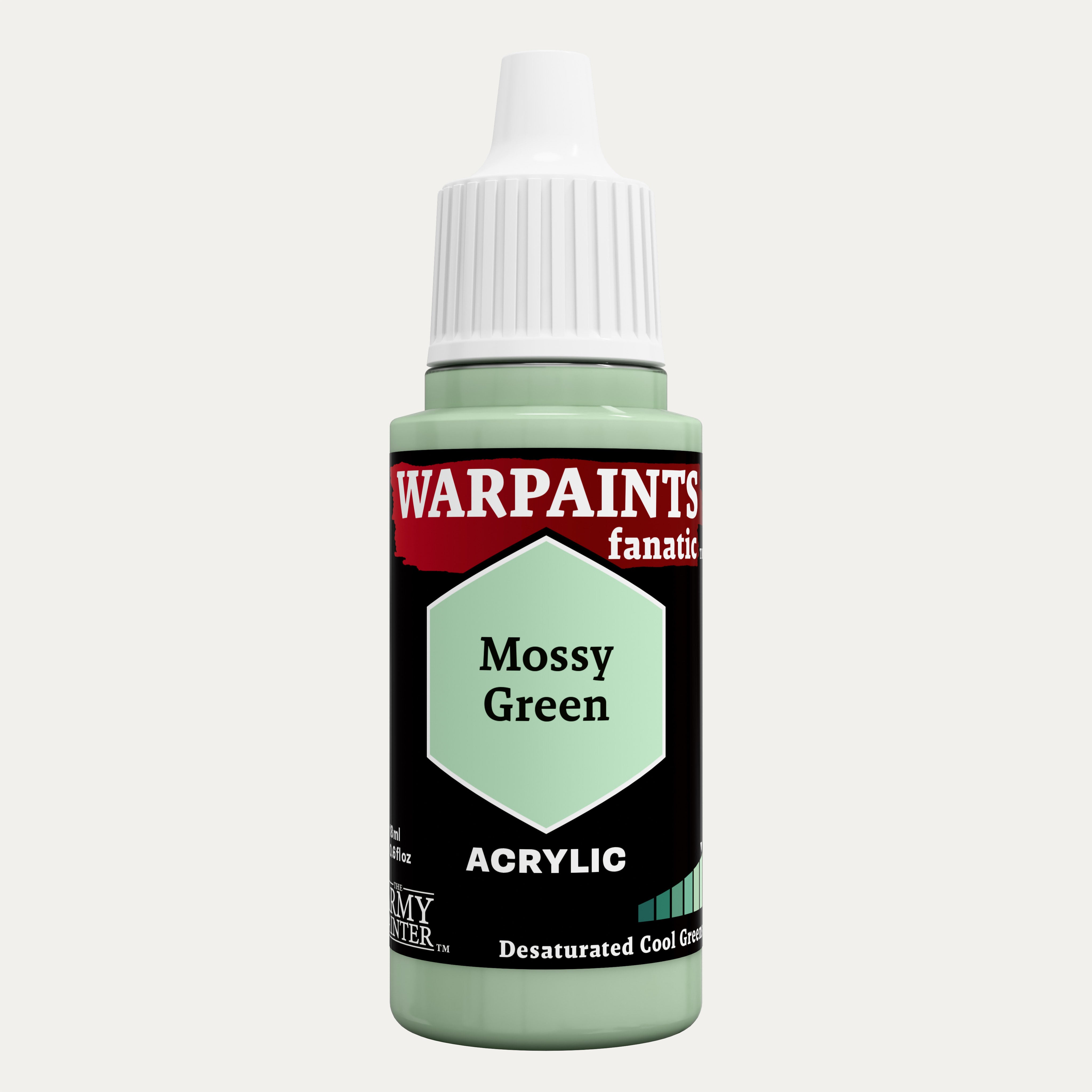Bottle of the Army Painter Fanatics in the colour Mossy Green on a white background.