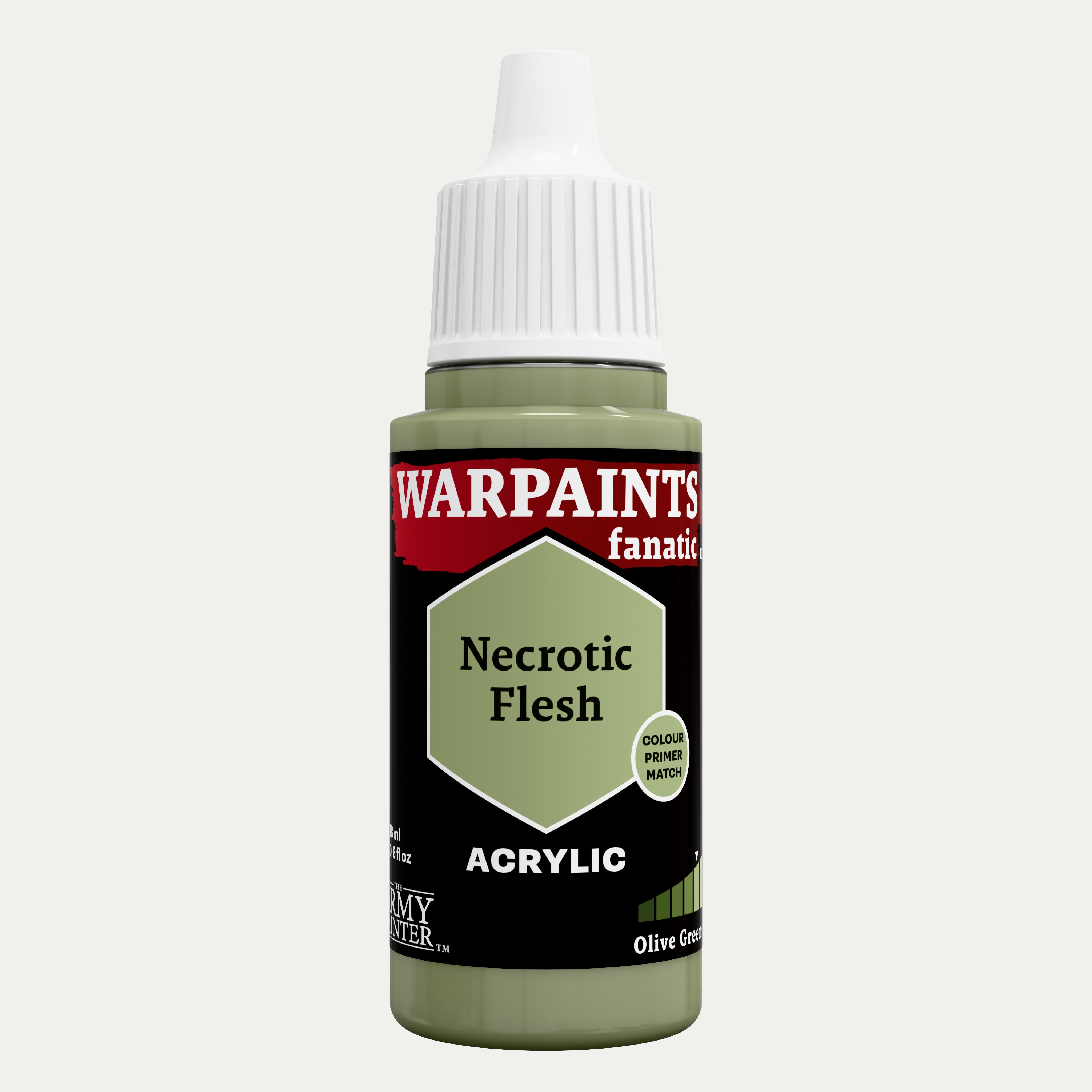 Bottle of the Army Painter Fanatics in the colour Necrotic Flesh on a white background.