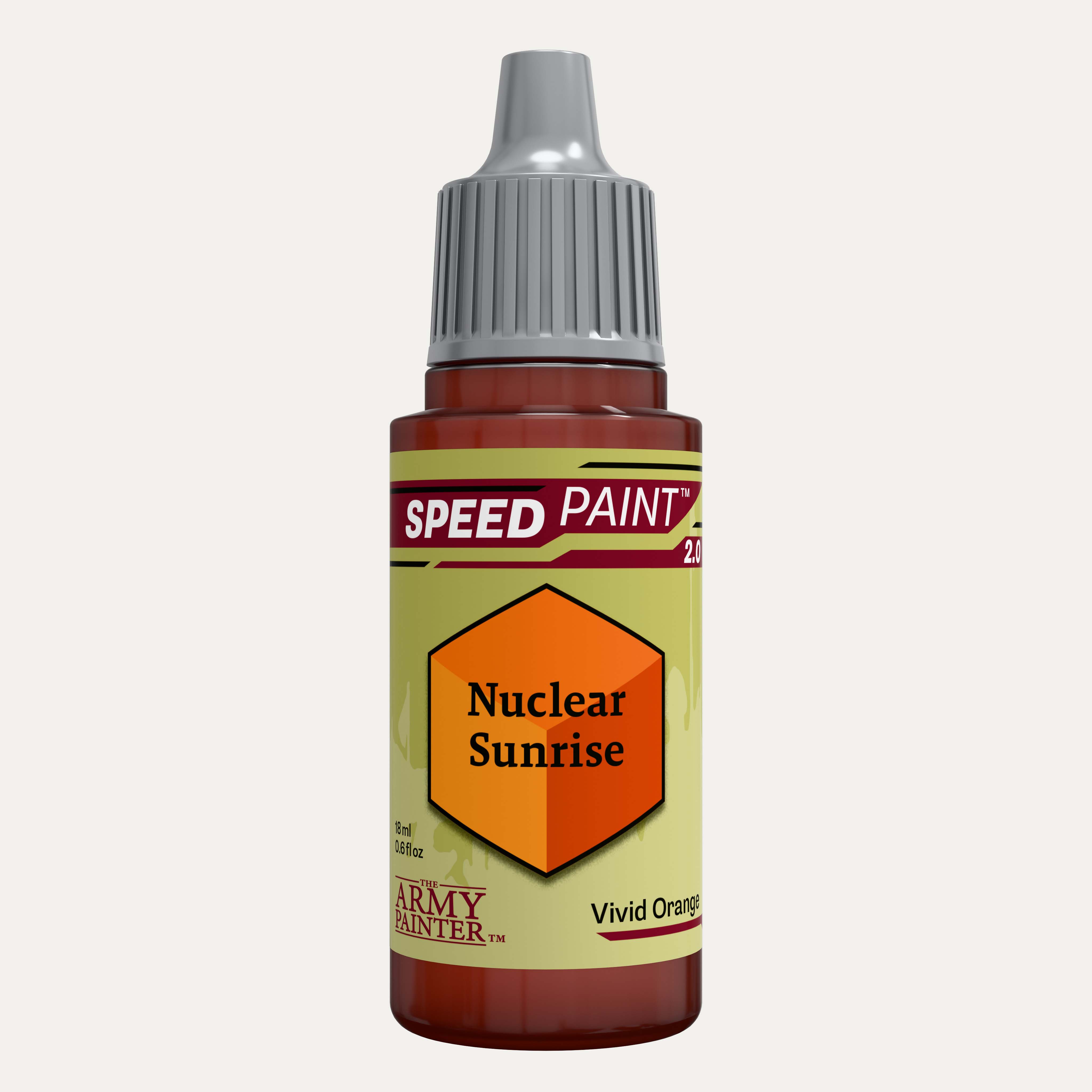 Bottle of the Army Painter Speedpaint in the colour Nuclear Sunrise on a white background. 