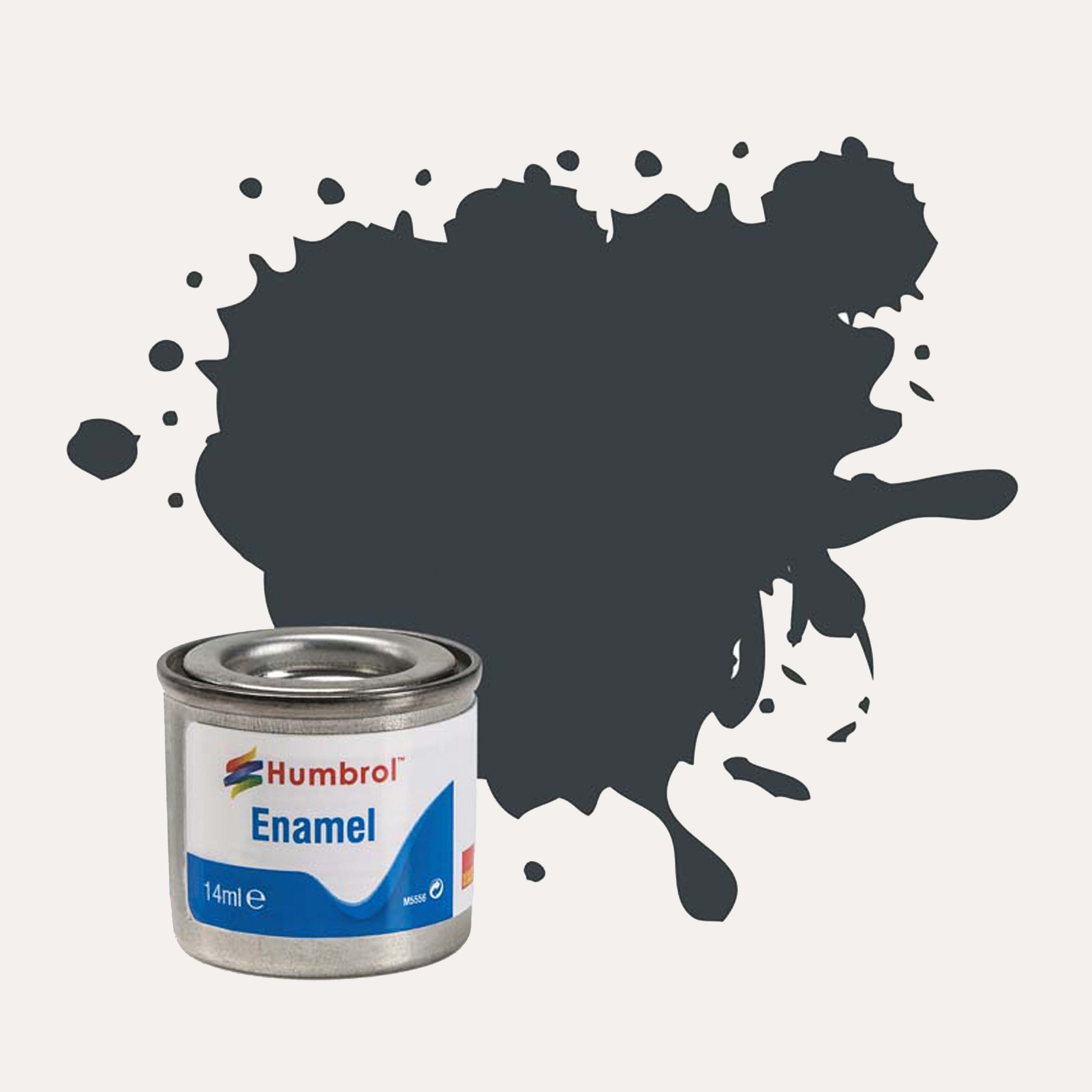 Humbrol Enamel paint tin, with a splatter of Olive Drab Matt colour behind it, on a white background.
