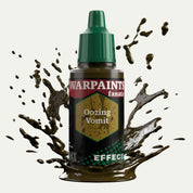 Bottle of the Army Painter Fanatics Effects in the colour Oozing Vomit on a white background. There are splatters of paint emerging from the bottom of the paint bottle. 