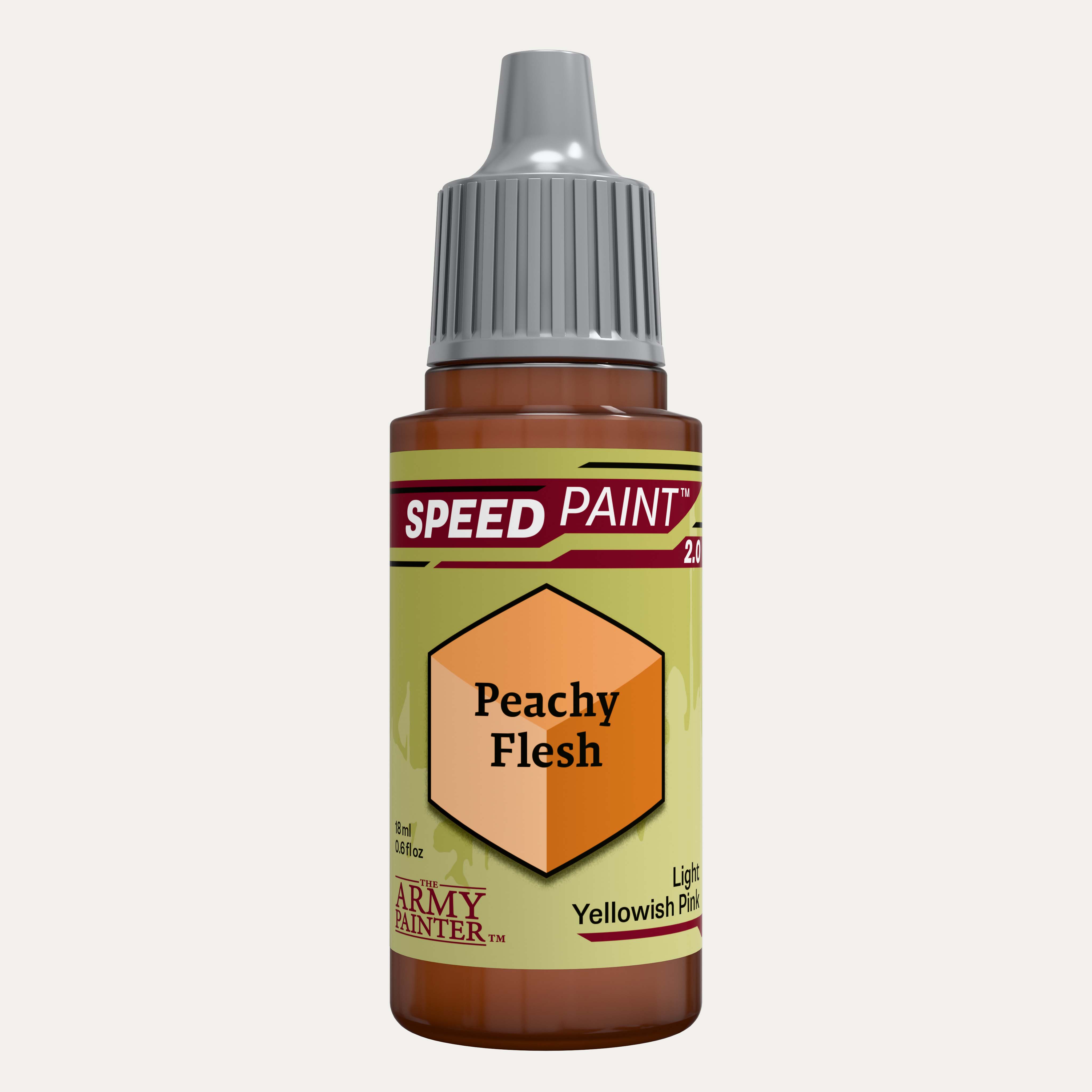Bottle of the Army Painter Speedpaint in the colour Peachy Flesh on a white background. 