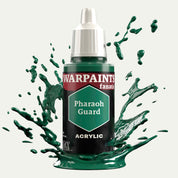 Bottle of the Army Painter Fanatics in the colour Pharaoh Guard on a white background. There are splatters of paint emerging from the bottom of the paint bottle. 