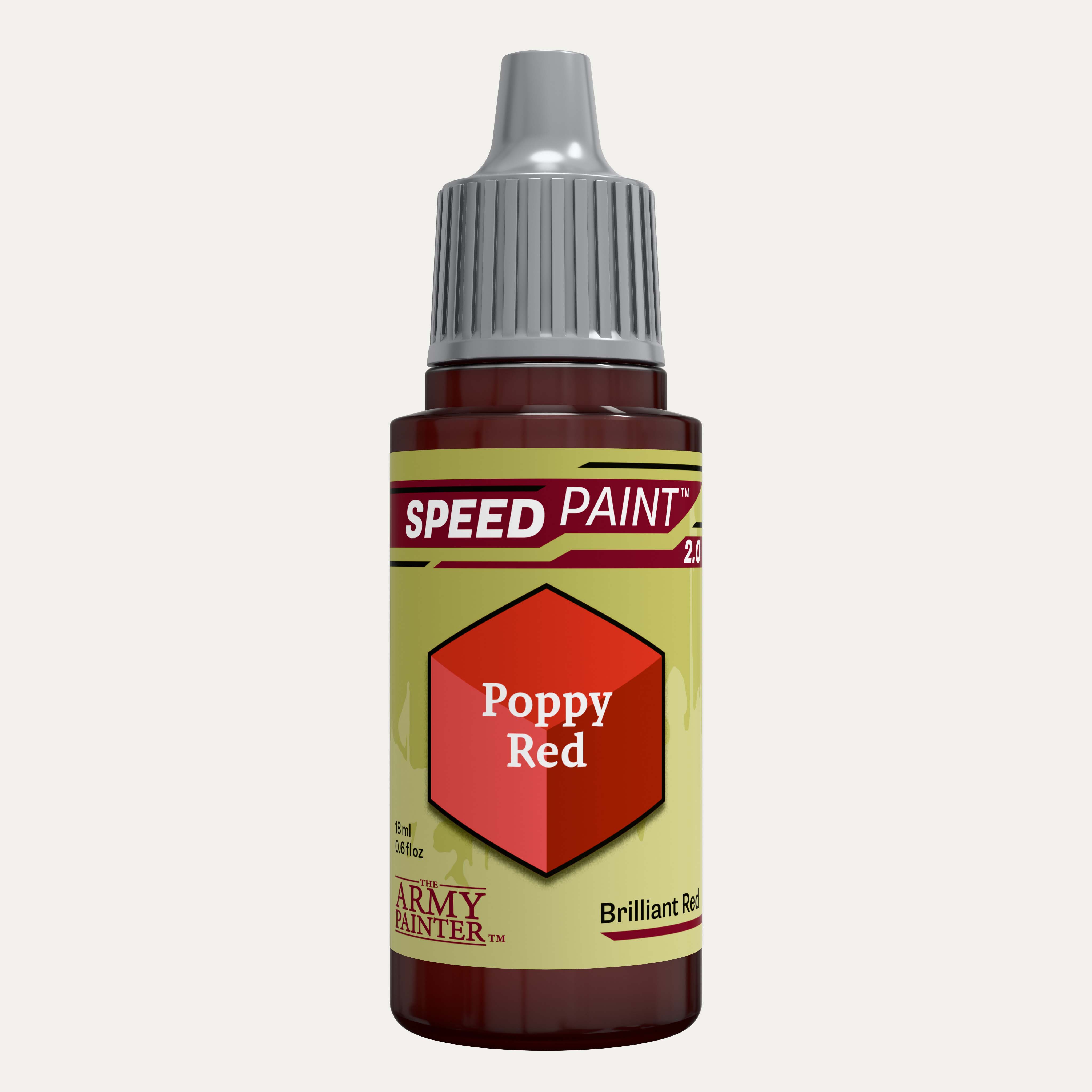 Bottle of the Army Painter Speedpaint in the colour Poppy Red on a white background. 