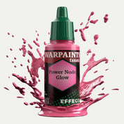Bottle of the Army Painter Fanatics Effects in the colour Power Node Glow on a white background. There are splatters of paint emerging from the bottom of the paint bottle. 