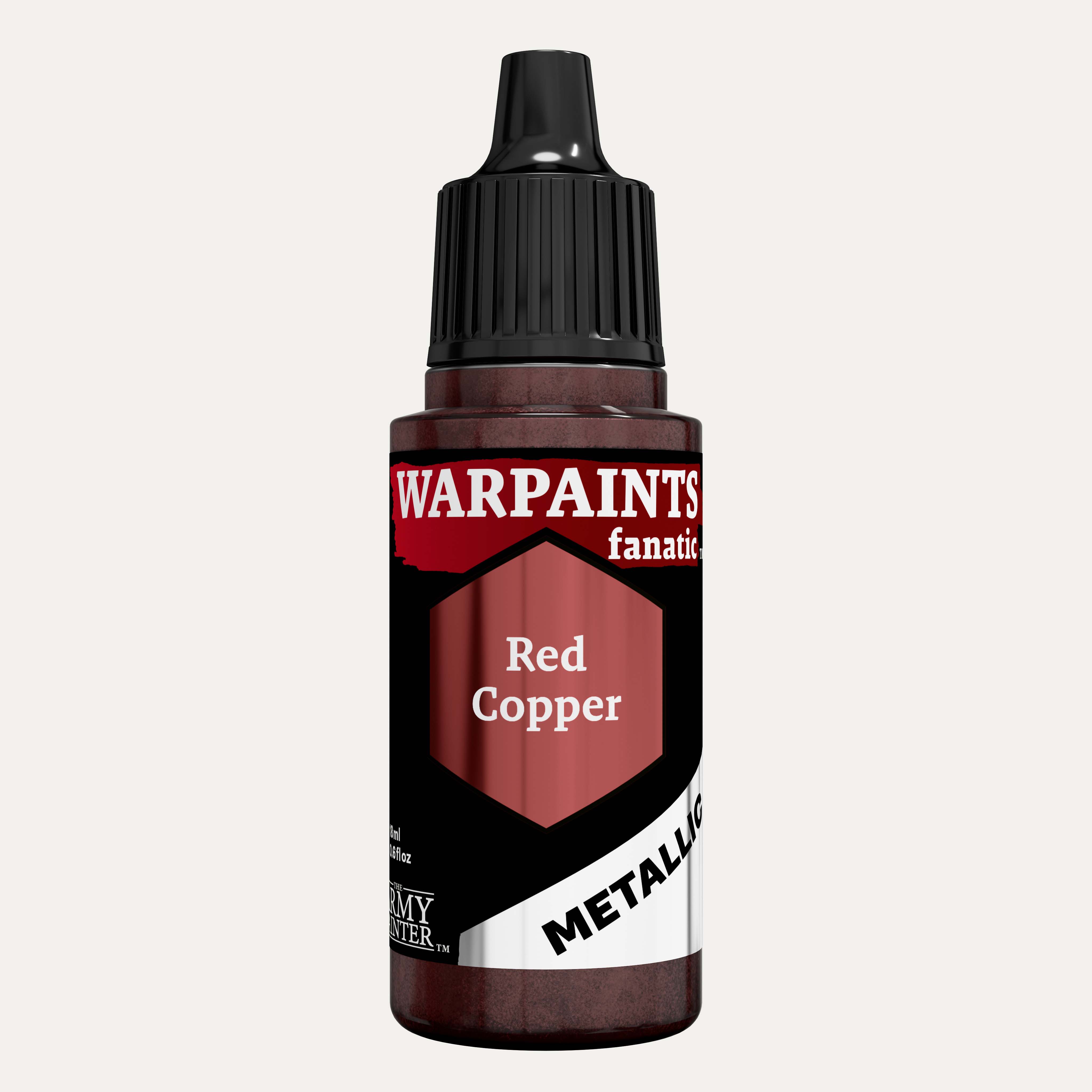 Bottle of the Army Painter Fanatics Metallic paint in the colour Red Copper on a white background.