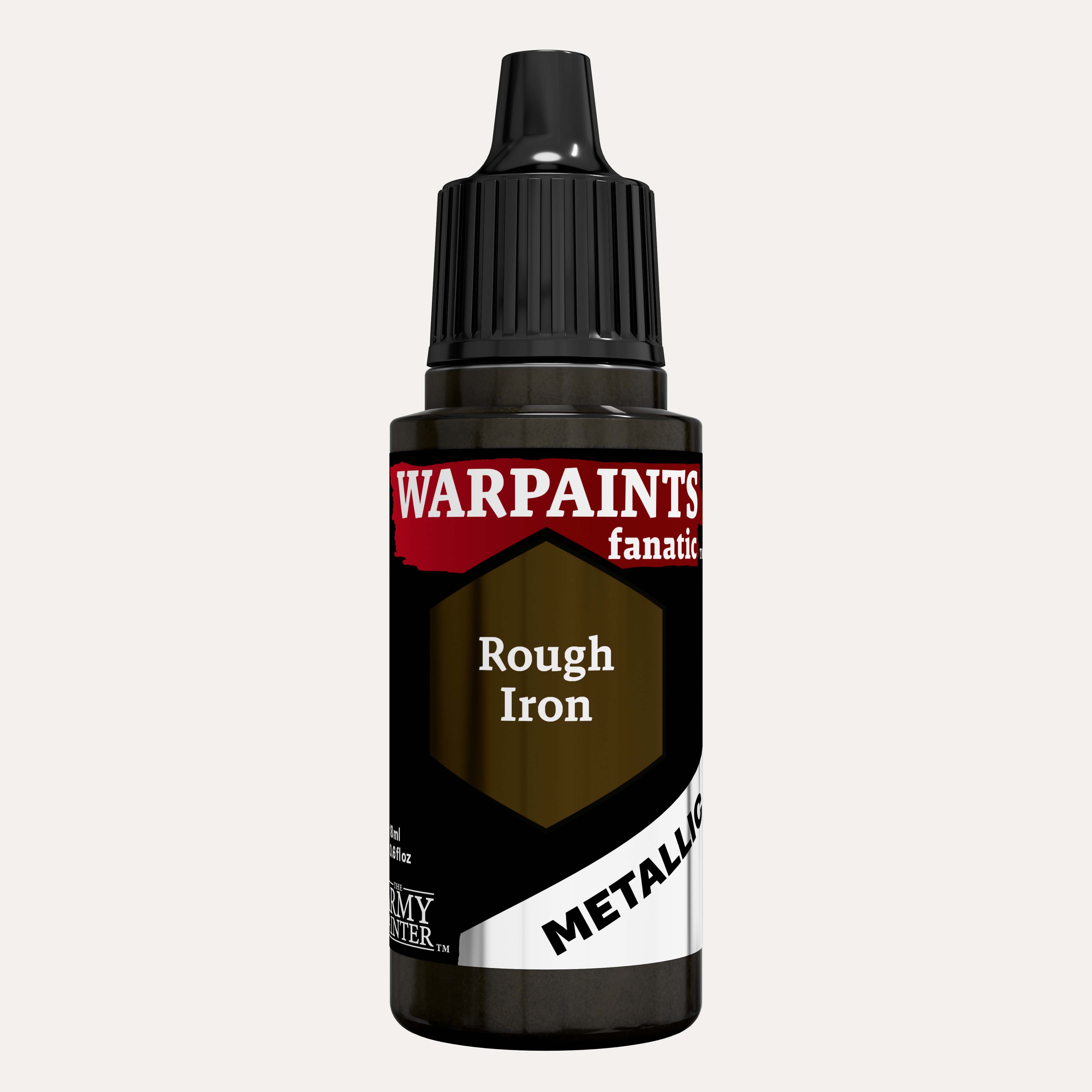 Bottle of the Army Painter Fanatics Metallic paint in the colour Rough Iron on a white background.