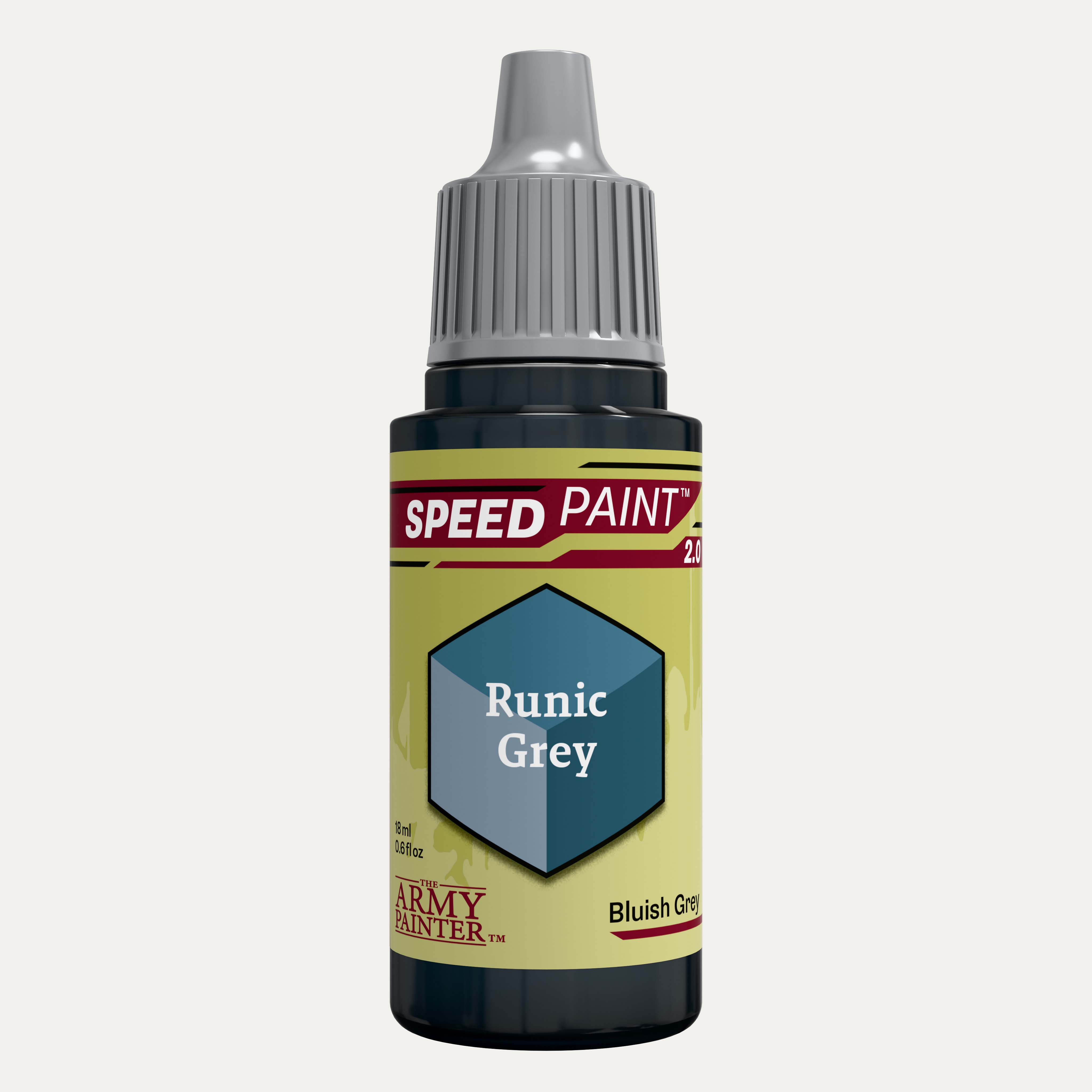 Bottle of the Army Painter Speedpaint in the colour Runic Grey on a white background.