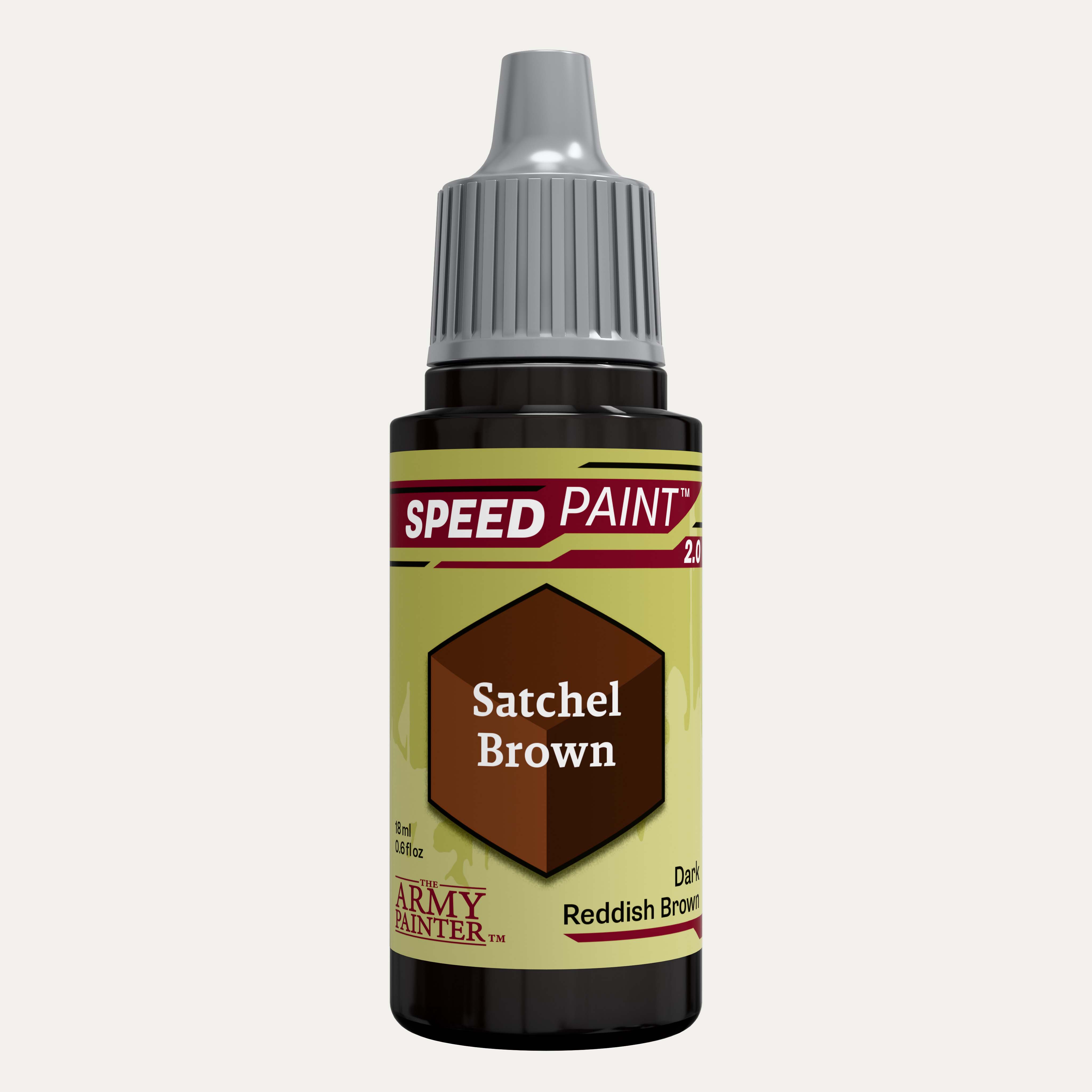 Bottle of the Army Painters Speedpaint in the colour Satchel Brown on a white background.  