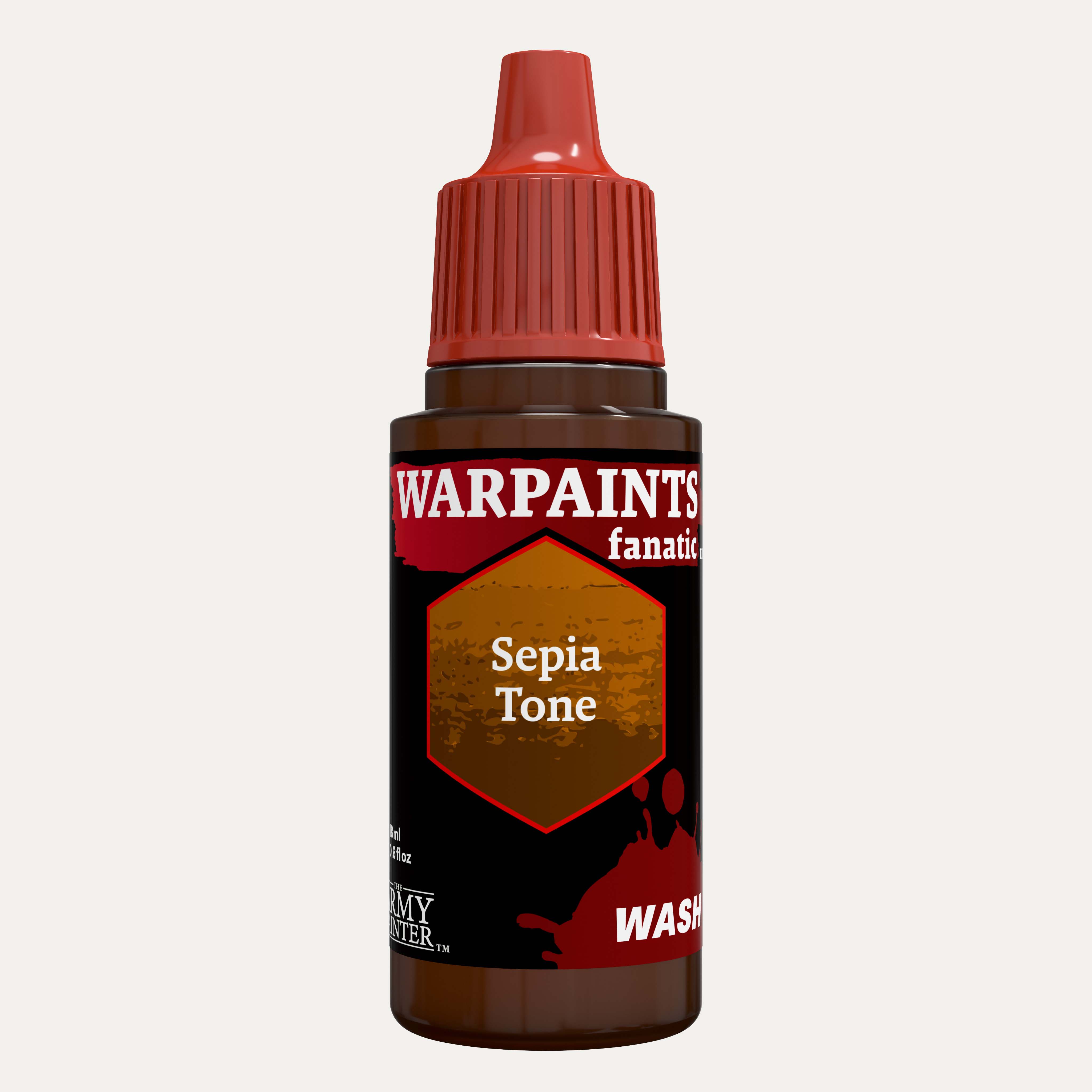 Bottle of the Army Painter Fanatics Wash in the colour Sepia Tone on a white background.