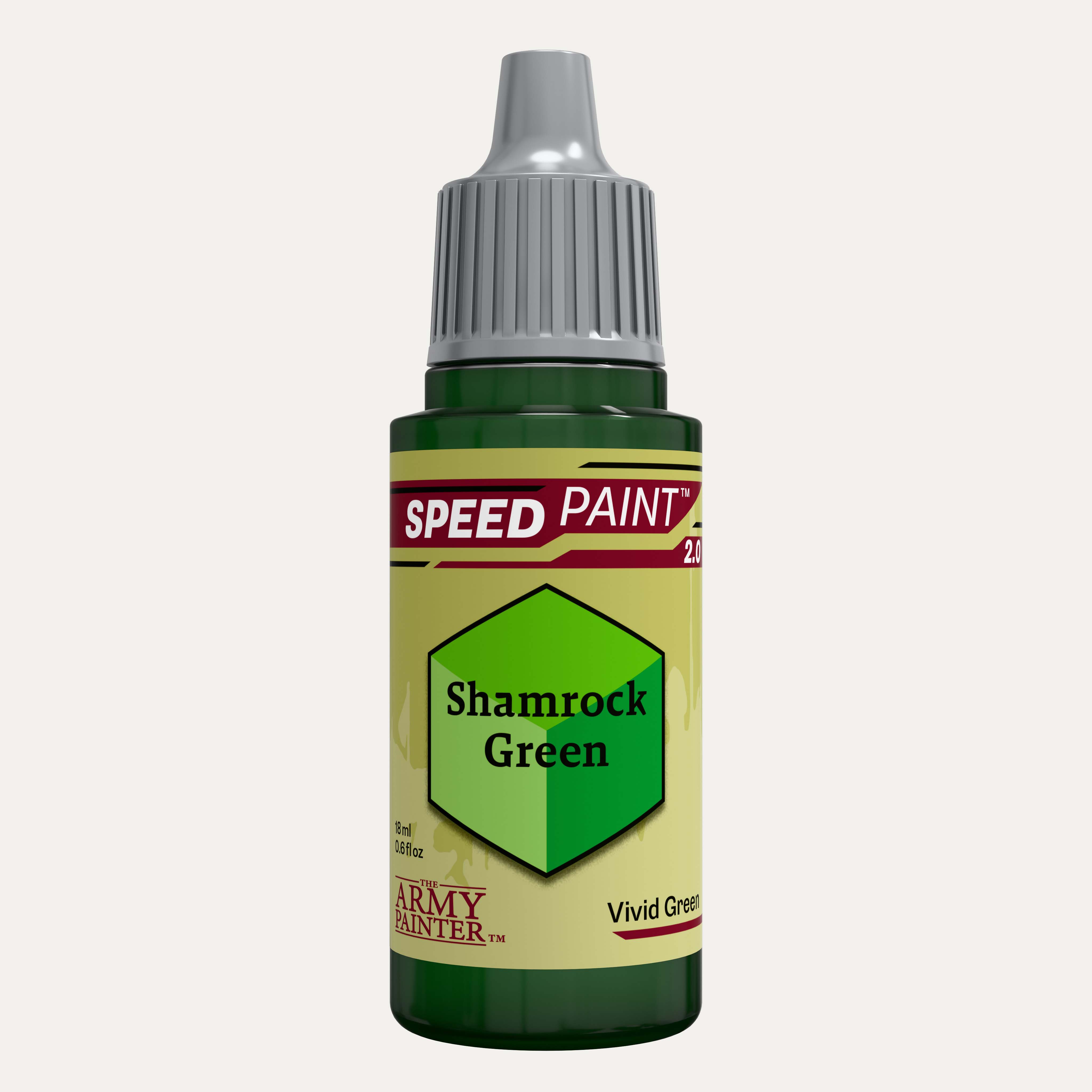Bottle of the Army Painter Speedpaint in the colour Shamrock Green on a white background. 