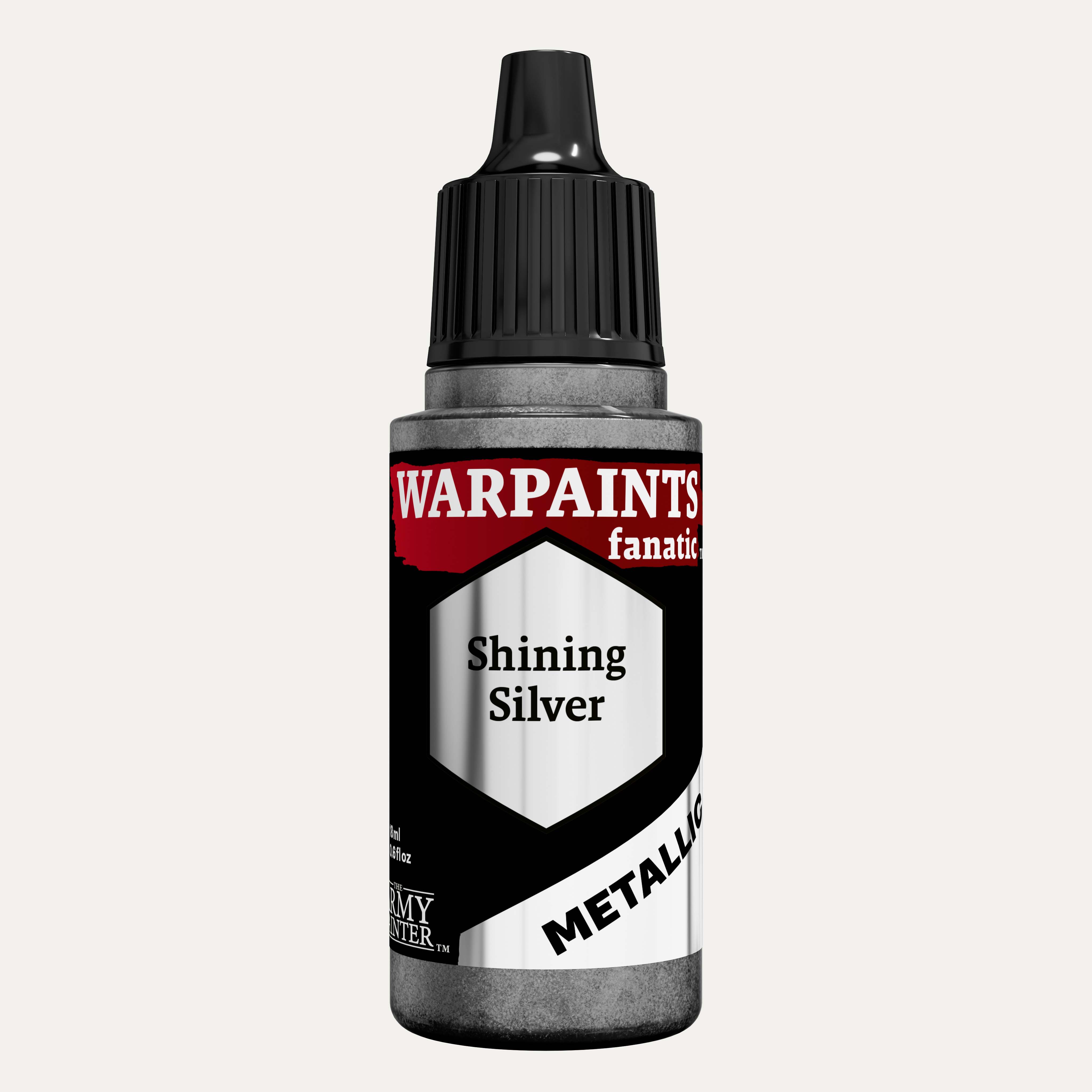 Bottle of the Army Painter Fanatics Metallic paint in the colour Shining Silver on a white background.