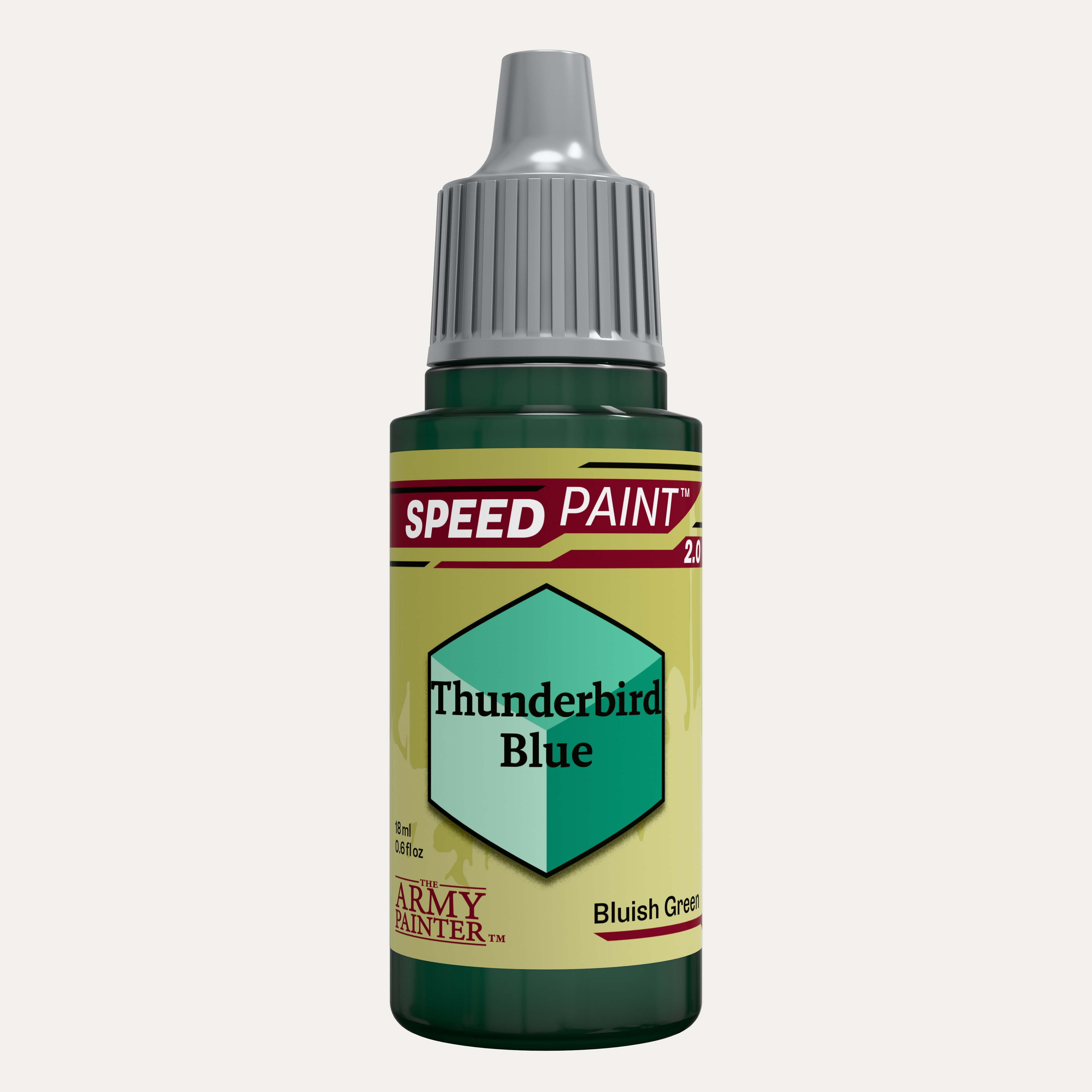 Bottle of the Army Painters Speedpaint in the colour Thunderbird Blue on a white background. 