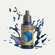 Bottle of the Army Painter Speedpaint in the colour Tidal Wave on a white background. There are splatters of Tidal Wave paint emerging from the bottom of the paint bottle. 