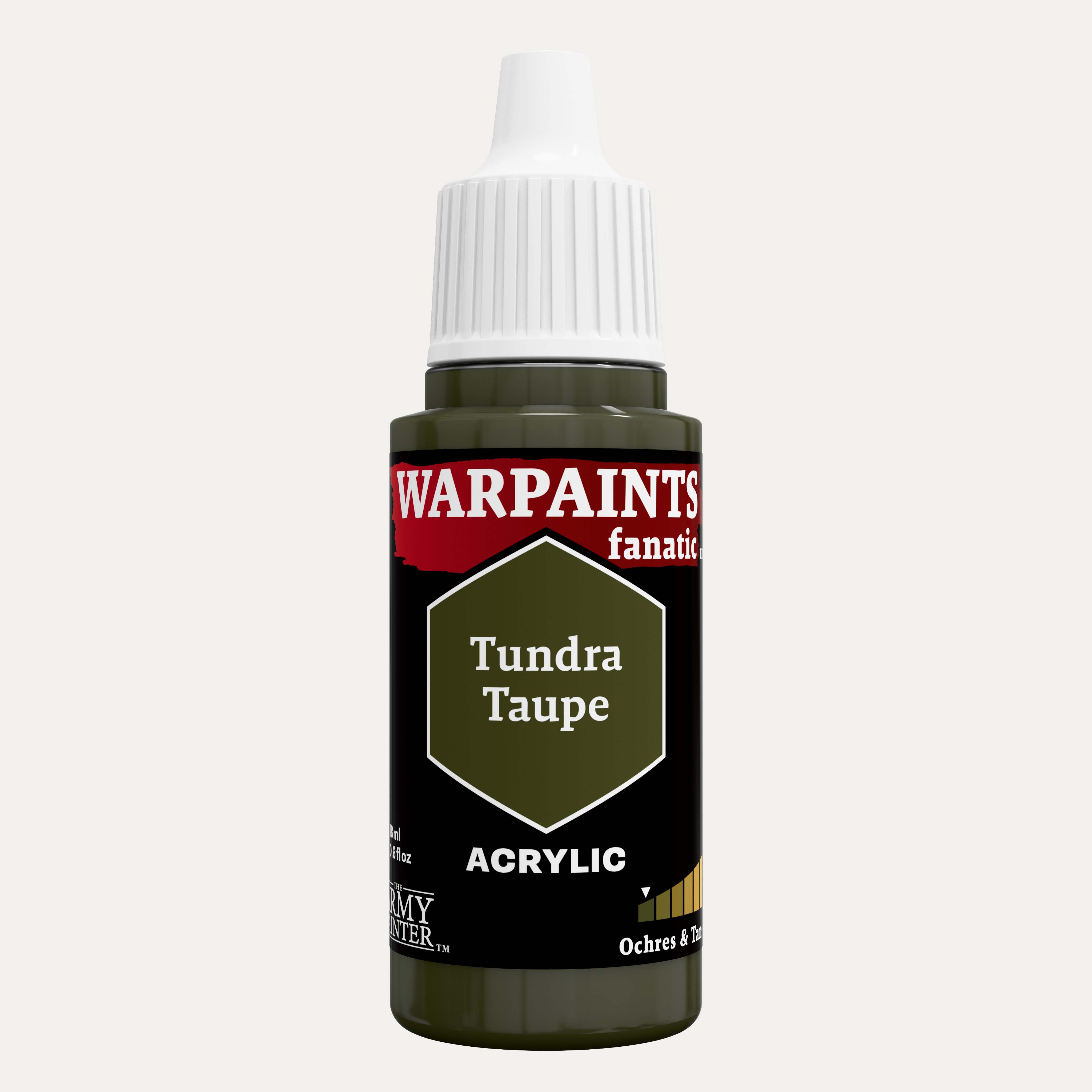 Bottle of the Army Painter Fanatics in the colour Tundra Taupe on a white background.
