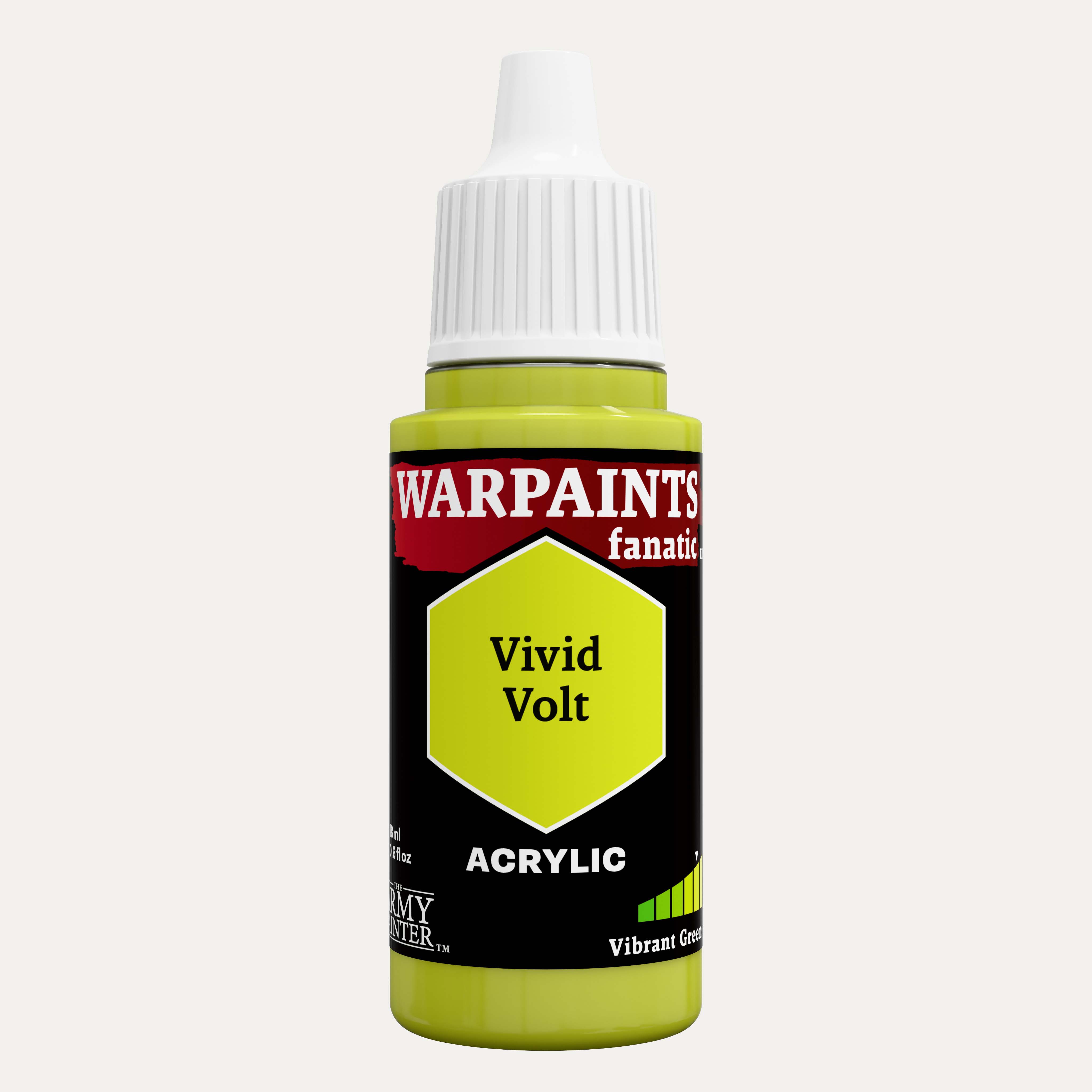 Bottle of the Army Painter Fanatics in the colour Vivid Volt on a white background.