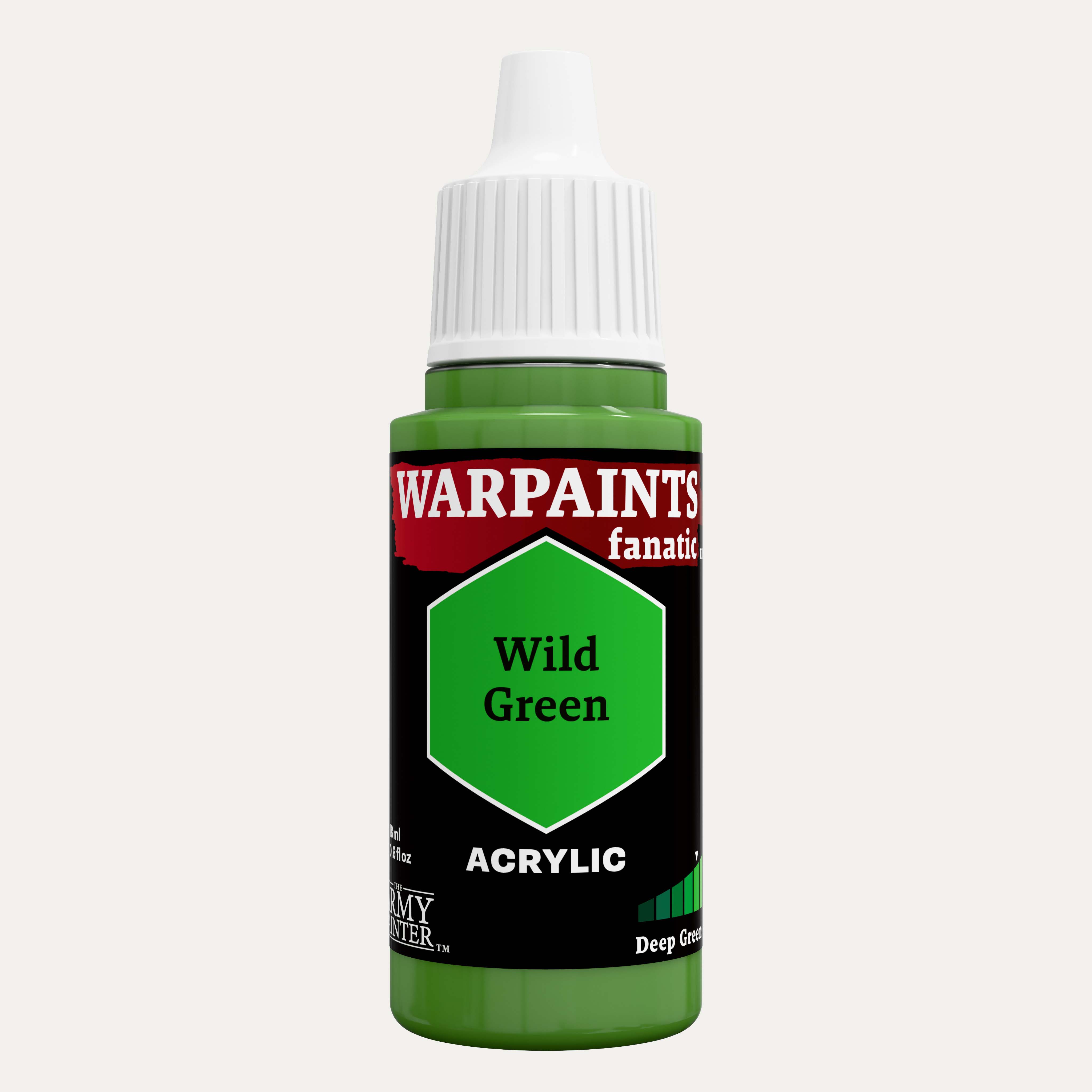 Bottle of the Army Painter Fanatics in the colour Wild Green on a white background.