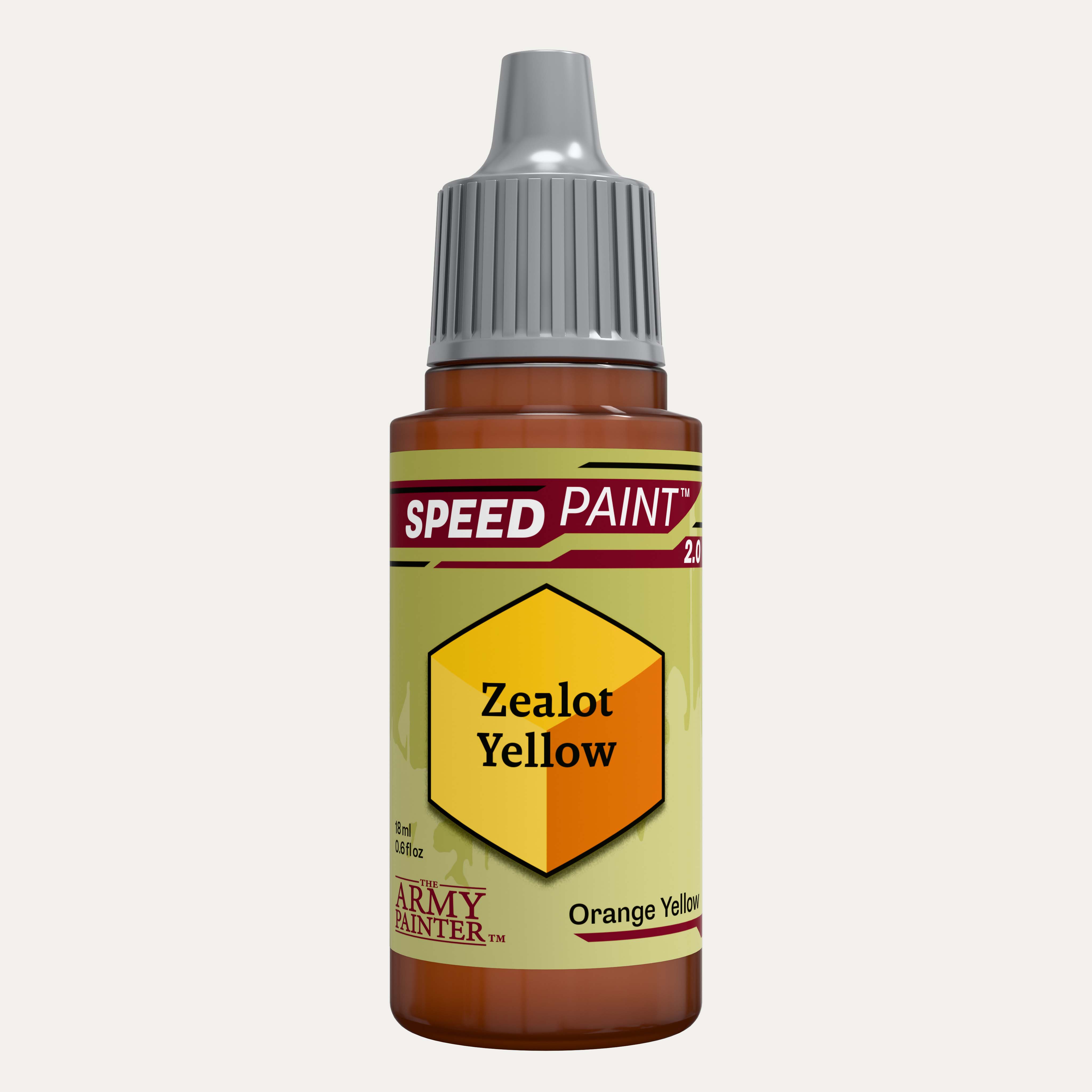 Bottle of the Army Painter Speedpaint in the colour Zealot Yellow on a white background. 